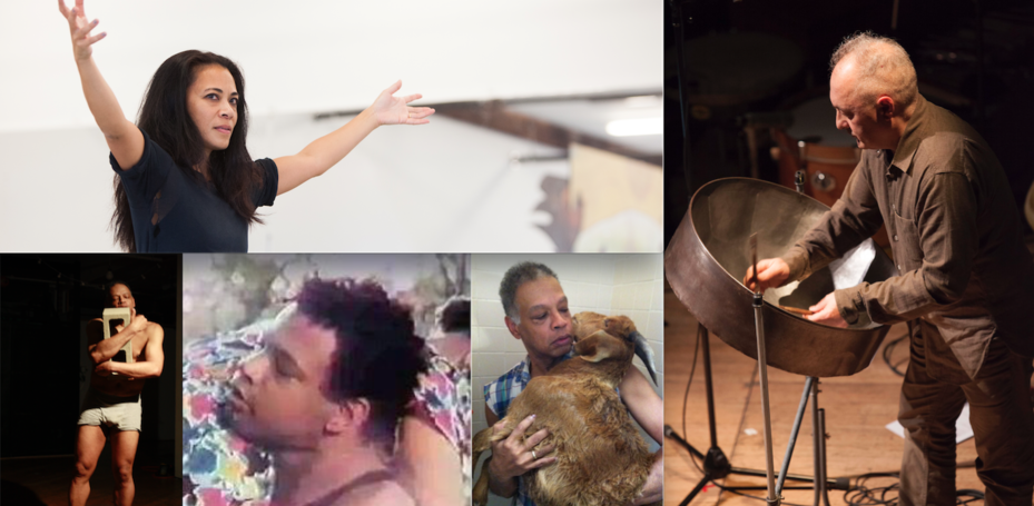 Top Left: Paz Tanjuaquio in Petra by Dean Moss, photo by: Hatnim Lee; Far Right: Fast Forward, photo by: Martyn Gallina-Jones; Three Bottom Left: Ishmael Houston-Jones