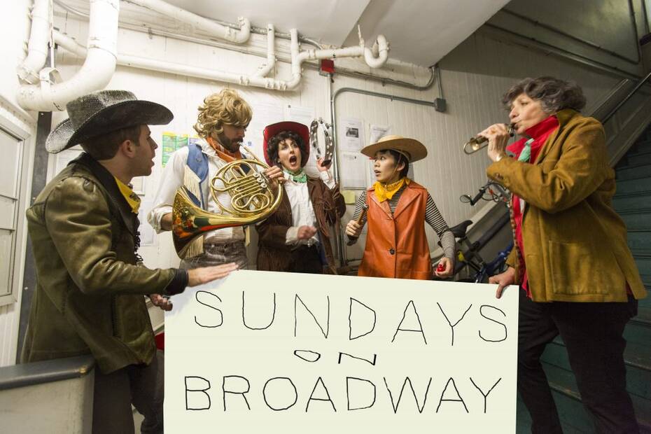 Photo:Patrick Gallagher, Greg Corbino, Maura Gahan, Saori Tsukada, Maria Manhattan in The Building Show by Cathy Weis; Original photo by: Richard Termine; Edited by Cathy Weis