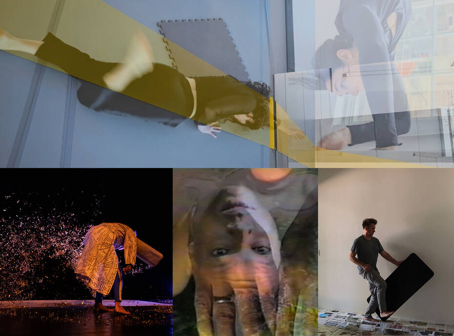 Top row: Dancews courtesy of the artist. Bottom row: K.J. Holmes by Elyse Mertz courtesy of New Dance Alliance; Ishmael Houston-Jones in screen capture from video by CW; Jon Kinzel by Christine Regan.