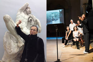 Yvonne Rainer, Photo: Nathalie Magnan; Para-Dice at Danspace Project 2013 with Alyssa Alpine, Laura Gilberts, Peggy Gould and Tom Rawe, photo by Paula Lobo